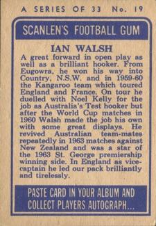 1964 Scanlens NRL #19 Ian Walsh Back